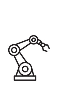 Line drawing of an articulated robotic arm used in industrial automation and manufacturing.