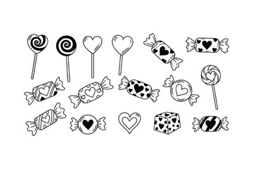 Love candy and heart doodle collection