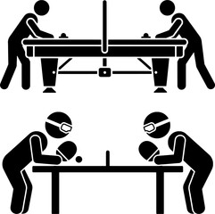 Air Hockey and VR Table Tennis Stick Figure Icon Set