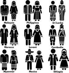 Global Cultural Heritage Dress and Folk Costume Stick Figure Pictograms