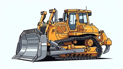 Fototapeta premium Heavy-Duty Yellow Bulldozer with Tracks and Front Blade.
