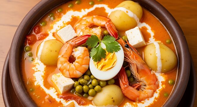 Peruvian Chupe de Camarones Shrimp Chowder with Potatoes and Eggs.