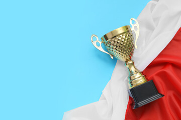 Flag of Poland with gold cup on blue background