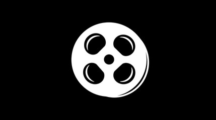 Fototapeta premium Iconic white film reel graphic on stark black background for media concepts