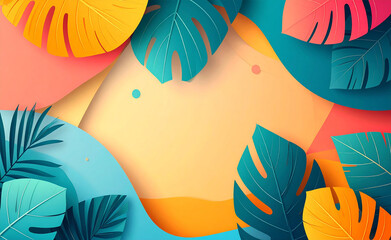 Vibrant Tropical Foliage Abstract Background with Swirling Shapes and Pastel Tones