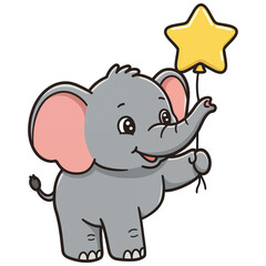 Fototapeta premium Elephant with Star Balloon: A cheerful elephant joyfully holds a bright star-shaped balloon, radiating happiness and whimsy.