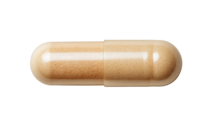 Close-up Beige, translucent capsule with visible contents