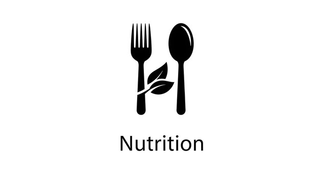 Nutrition Logo with Utensils and Leaf.