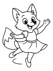 Obraz premium Dancing Fox: A charming illustration of a happy cartoon fox is dressed in a ballet outfit. It is an illustration of joyful dance.
