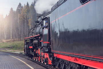 Steam train arrives to the platform.
