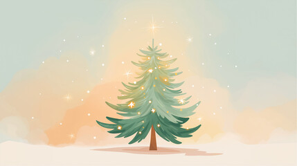 Fototapeta premium Festive Fir: A whimsical depiction of a Christmas tree adorned with twinkling lights and a radiant star, evoking the joy and anticipation of the holiday season.