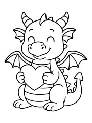 Fototapeta premium Cute Dragon and Heart: A friendly and adorable dragon holds a heart, perfect for expressing love and affection, with charming illustrations and a touch of fantasy.