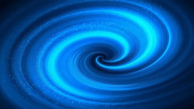Swirling blue spiral vortex in a dark environment viewed from directly above