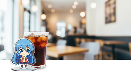 一緒にカフェに来たちびキャラのアクスタ（アクリルスタンド）青髪・女の子