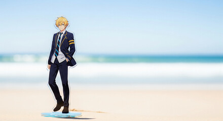 一緒に海に来たイケメン男子キャラクターのアクスタ（アクリルスタンド）