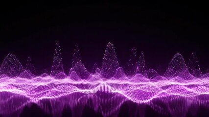 Vibrant purple digital wave pattern with glowing particles on dark background - Powered by Adobe