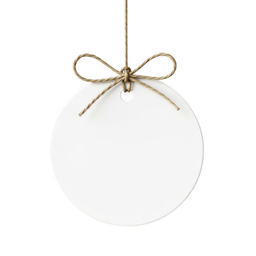 Blank round tag with bow isolated on transparent background