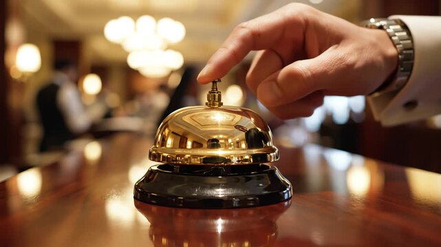 Hand ringing hotel service bell