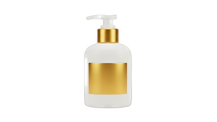 White Soap Dispenser with Gold Accents on White Background