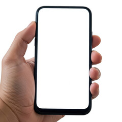 Smartphone held in hand isolated on transparent background