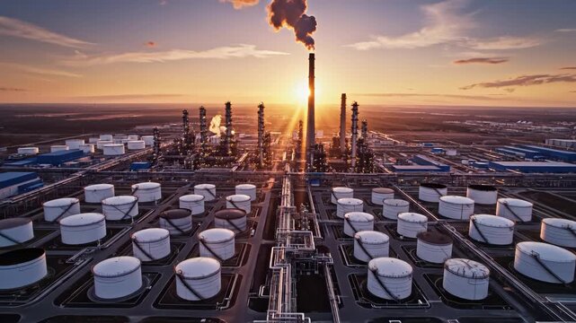 Industrial refinery at sunset