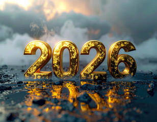 2026 golden colour on dark black background new years design