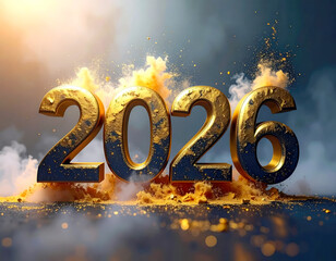 2026 golden colour on dark black background new years design