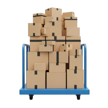 Stack of boxes on cart isolated on transparent background