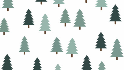 Obraz premium A digital illustration of various sized evergreen trees in different shades of green on a white background.