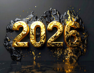 2026 golden colour on dark black background new years design