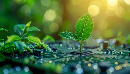 Connecting nature and technology through green computing IT ethics and green technology on a computer circuit board