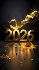 2026 golden colour on dark black background new years design