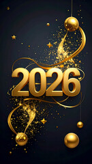 2026 golden colour on dark black background new years design
