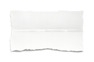 White ripped paper piece with torn edges and subtle crease line, empty blank fragment for note or message, transparent background
