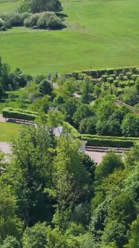 green areas surrounding ch&acirc;teau seneffe including dry ponds well maintained parks fields create picturesque setting for to left right pans aerial of 