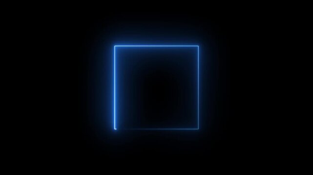 Abstract Glowing neon square frame animation. luminous banner animation. blue color neon box icon. Neon Figure On Black Background. 4k motion graphics animation.