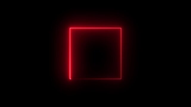 Abstract Glowing neon square frame animation. luminous banner animation. blue color neon box icon. Neon Figure On Black Background. 4k motion graphics animation.