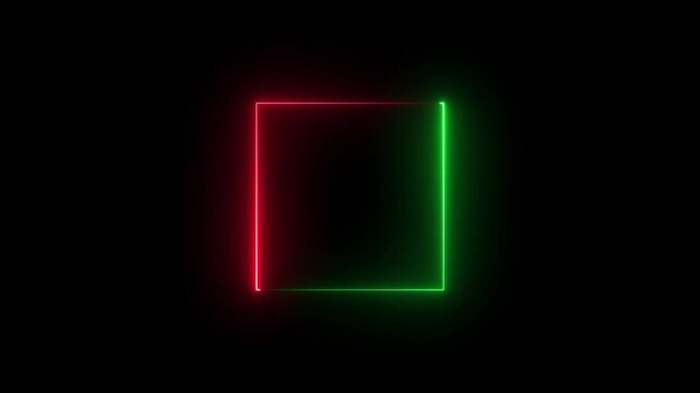 Abstract Glowing neon square frame animation. luminous banner animation. blue color neon box icon. Neon Figure On Black Background. 4k motion graphics animation.