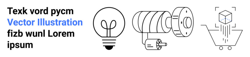 Innovation, technology, e-commerce, creativity, digital concepts, business solutions. A lightbulb, gear system and shopping cart with a 3D box creativity and e-commerce. Innovation and technology © robu_s