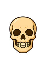 Fototapeta premium Cartoon human skull illustration isolated on black background. Simple graphic drawing for Halloween, death, or anatomy concepts.