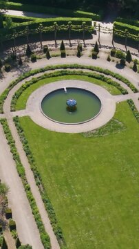ch&acirc;teau seneffe fountain orangery scene ground area some repair work underway ongoing front circles aerial of de belgium maintenance 