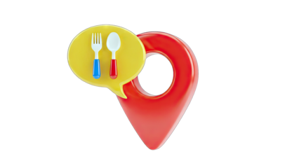 Restaurant Location Pin with Fork and Spoon Icon on White Background