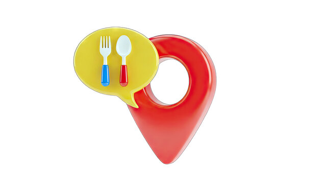 Restaurant Location Pin with Fork and Spoon Icon on White Background
