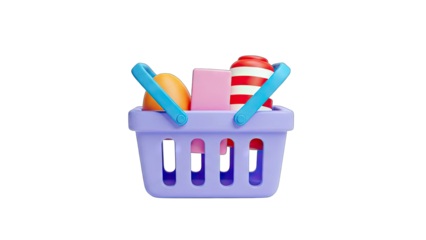 Shopping Basket Filled with Groceries on White Background