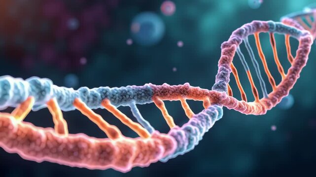 DNA Double Helix Molecule Genetic Science Biology Blue Orange Closeup Research Medical Structure Background Strand Chemistry Microscopic Glowing