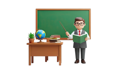 Teacher Teaching with Pointer and Book in Classroom