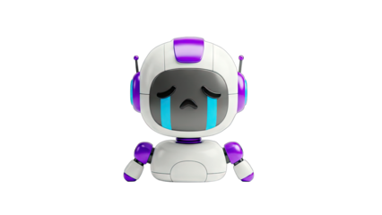 Sad Robot Crying on White Background