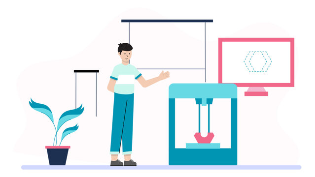 3D Printing Prototype Development. Flat Vector Illustration