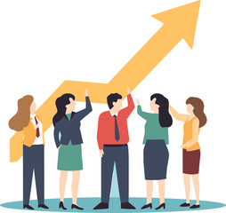 Obraz premium Team celebrating success with an upward trending arrow representing growth