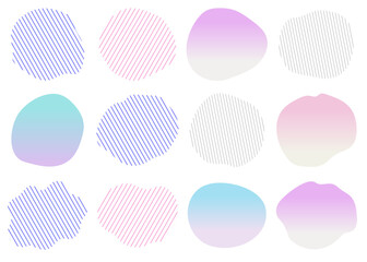 ふわふわした雲形のフレームイラストセット　ジオメトリック　ストライプ　グラデーション